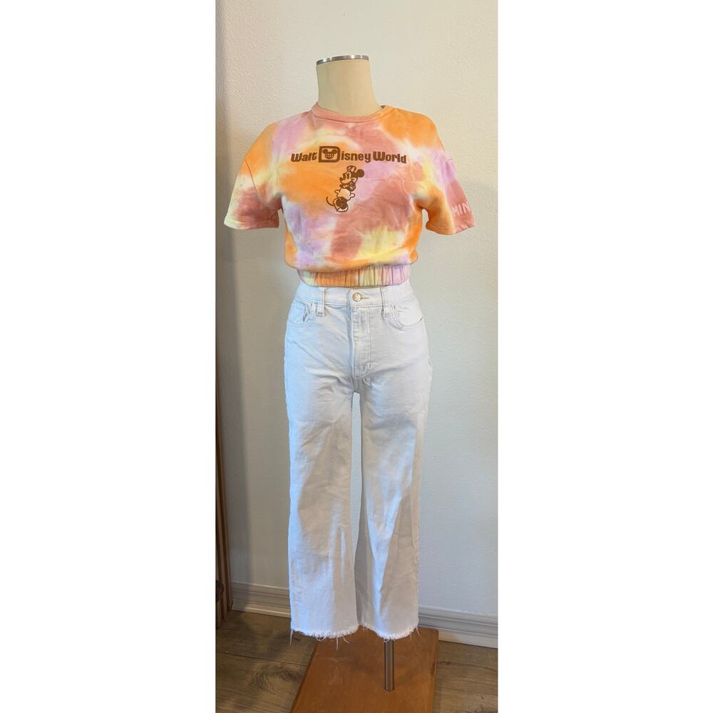 Disney World Minnie Mouse Tie Dye Cropped Sweatshirt Womens XS Pink Orange